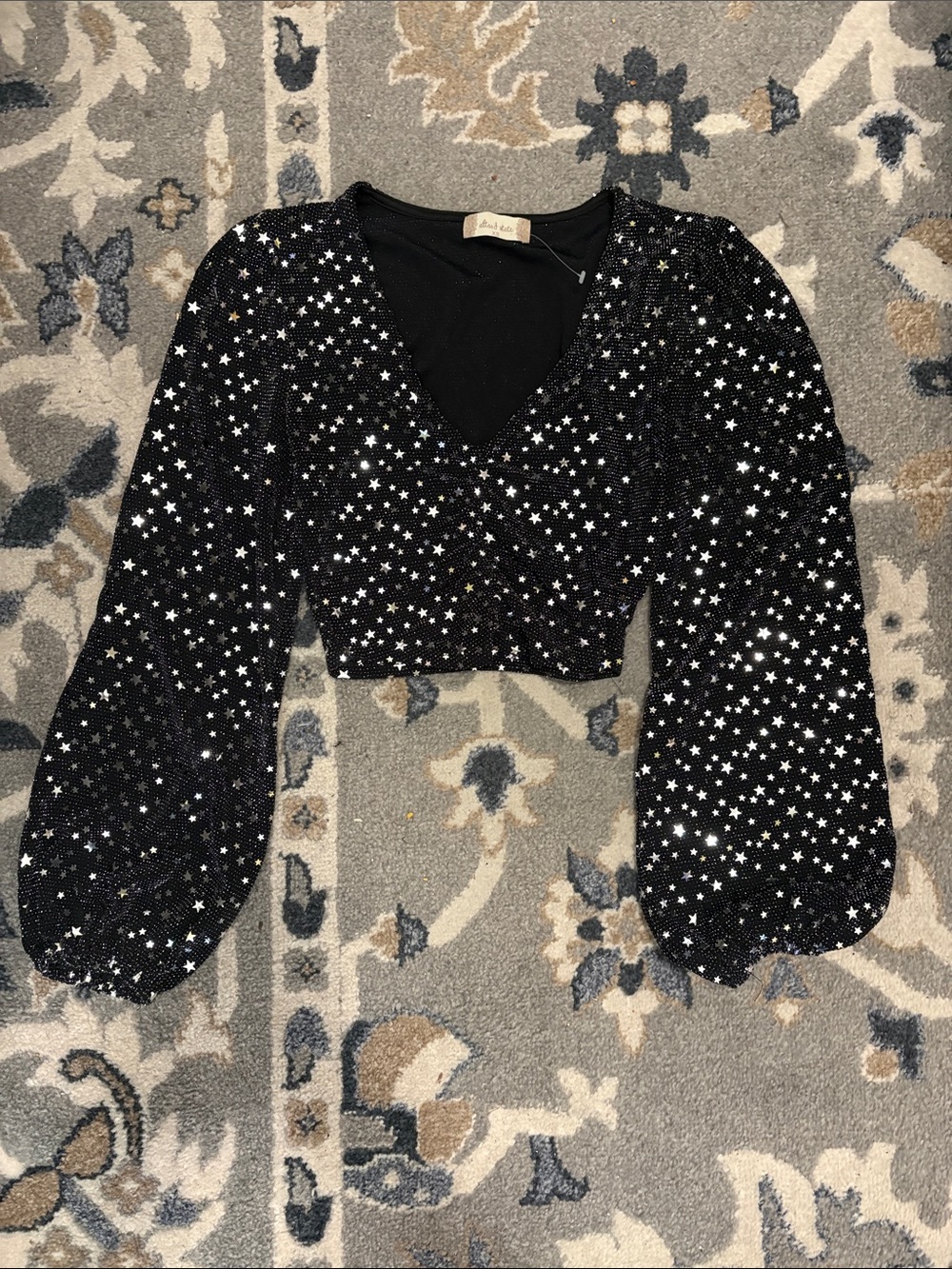 Altar'd State Black Star-Embellished Crop Top